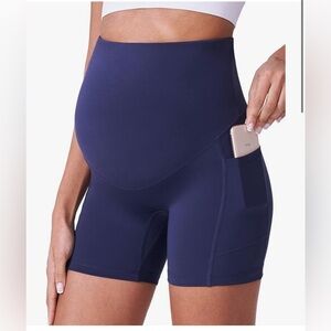 Maternity Shorts for Women Over Belly Biker Workout Active Short 5" Medium
